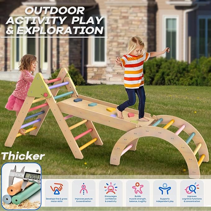 aiwo 7-in-1 Pikler Triangle Set Toddler Climbing Toys Indoor, Montessori Baby Climbing Gym, Climbing Set for Toddlers 1-3 Jungle Gym