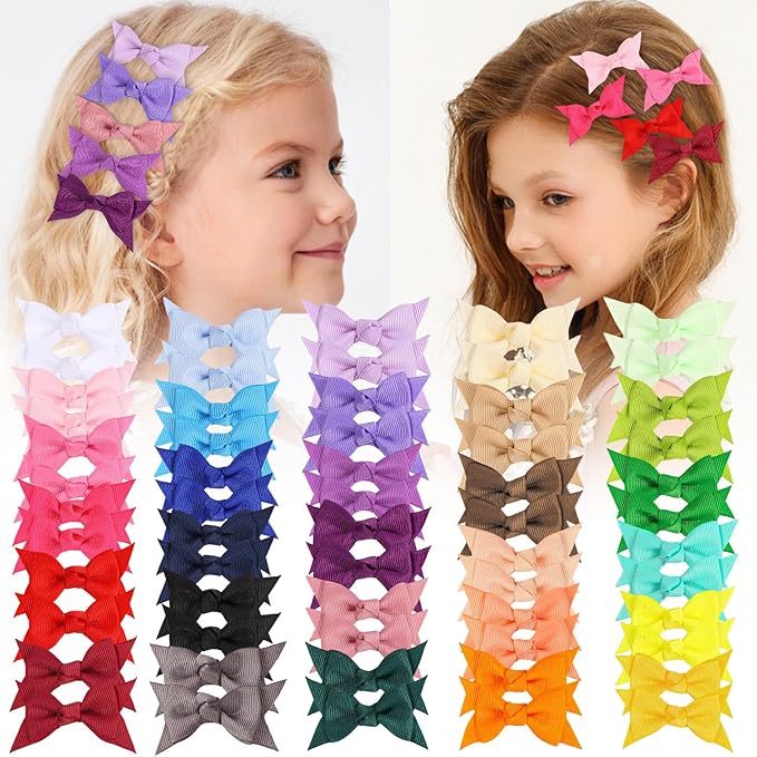 XIMA Mini Hair Bows Clip for Baby Girls,2.7inch 30colors Grosgrain Ribbon Kont Bows Toddler Hair Accessories with Alligator Clips for Toddlers Baby Girls Kids Teens in Pairs Pack of 60