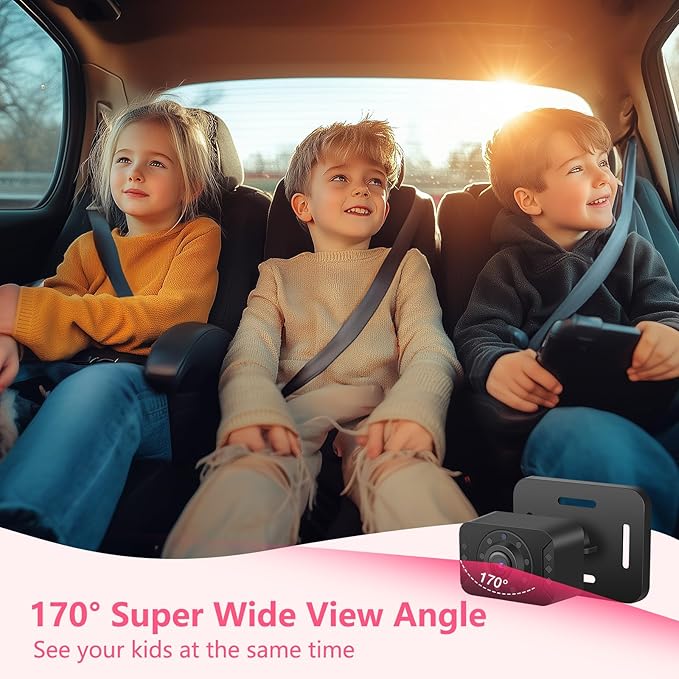 Baby Car Camera with NO.1 Night Vision, 3X Zoom, USB Powered, 5'' HD 1080P IPS Crystal-Clear Car Baby Monitor, Backseat/Carseat Camera for Kids Infants Rear Facing, S100U Light Pink