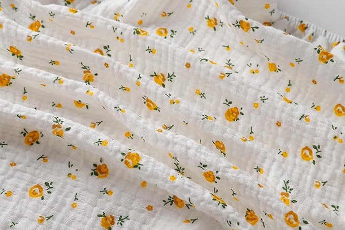 Onacosht Muslin Crib Sheets for Boys Girls, Soft Breathable 100% Cotton Baby Fitted Sheet 52" x 28" for Standard Toddler Crib Mattress, 2 Pack, Beige and Yellow Floral