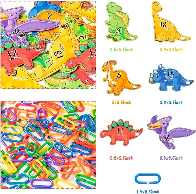 Strengthen Dinosaur Card C-Clips Hooks Plastic Chain Links with Card Lacing Party Game Suitable for Development of Sensory Toys for Child Color Home Activities Birthday Holiday Gifts