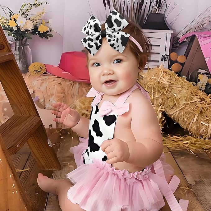 Cow Print Baby Hair Bow for Girls Cowgirl Accessories Newborn Infant Toddler Babies Girl Headbands Black and White Hairwraps