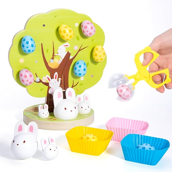 Woodtoe Easter Toys for Toddlers, Magnetic Easter Eggs, Picking Easter Bunny Toy, Montessori Toys for 3 4 5 6 Year Old, Wooden Sensory Color Sorting Toys, Spring Easter Basket Stuffers Gifts for Kids