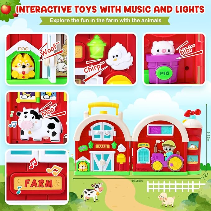 Toddler Toys for 1-2 Year Old Boys & Girls, Farm Barn Montessori Busy Board, Early Educational Toy for Kids 1-3, Motor Skills Developmental Toy for 12-18 Month, Christmas Birthday Gift for Aged 1+