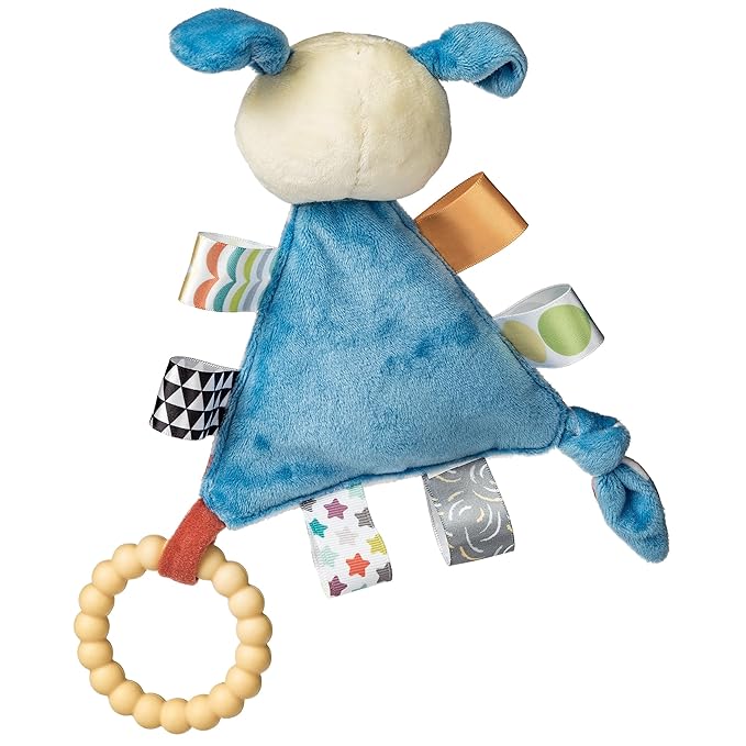 Taggies Teething Toys Baby Rattle Portable Triangle Activity Toy with Sensory Tags, 6-Inches, Puppy