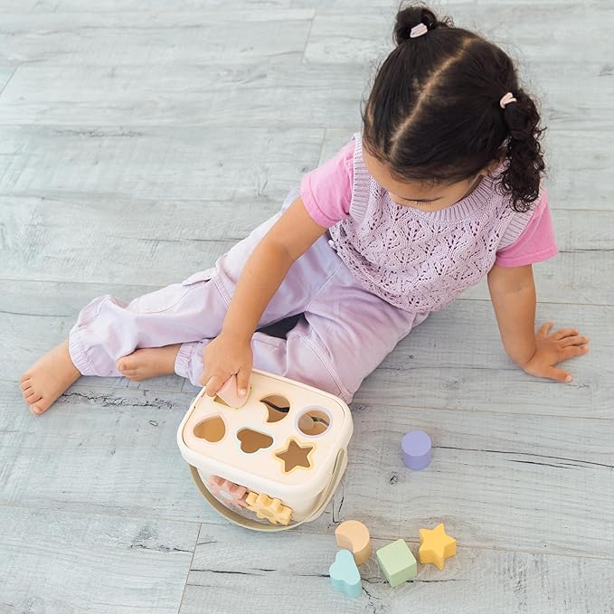 Pearhead Shape Sorter Toy – FSC-Certified Bucket with Carry Handle, 6 Colorful Wooden Blocks, Montessori Fine Motor & Color Recognition, Gender-Neutral Newborn Gift, 1 2 3 Year Old