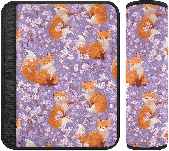 2 Pack Seatbelt Covers Seat Belt Cover Pad for Adults Boys Girls Car Seat Strap Covers Pads Cushion Universal Shoulder Strap Pad Protector for Backpack Camera Bag 10x7.7Inch Purple Sakura Blossoms and