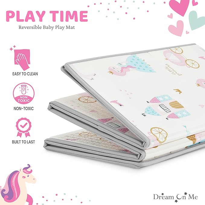 Dream On Me Play Time Reversible Baby Play Mat Foldable Extra Large Thick Foam Crawling Playmats for Toddlers Waterproof Portable Playmat, Goofy Den
