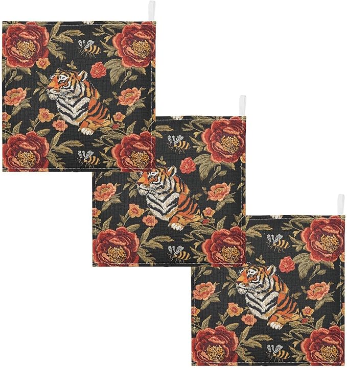 vvfelixl Tiger Bee Flower Baby Burp Cloths Baby Muslin Washcloths for Boys Girls Cotton Babys Face Towel for Newborn Infants Soft and Absorbent 11.8 X 11.8 in, 5 Pack
