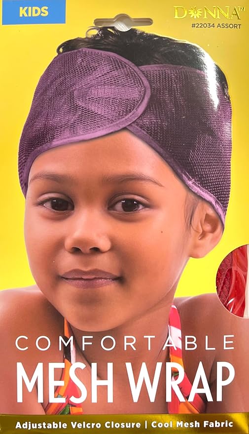 DONNA Comfortable Mesh Wrap for Kids – Adjustable Hair Wrap with Cool Mesh Fabric – Wide Headband Design for Natural Hair Protection (RED)