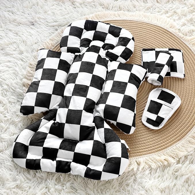 Newborn Lounger Cover and Infant Car Seat Insert, Black Checkered (Lounger Not Include)