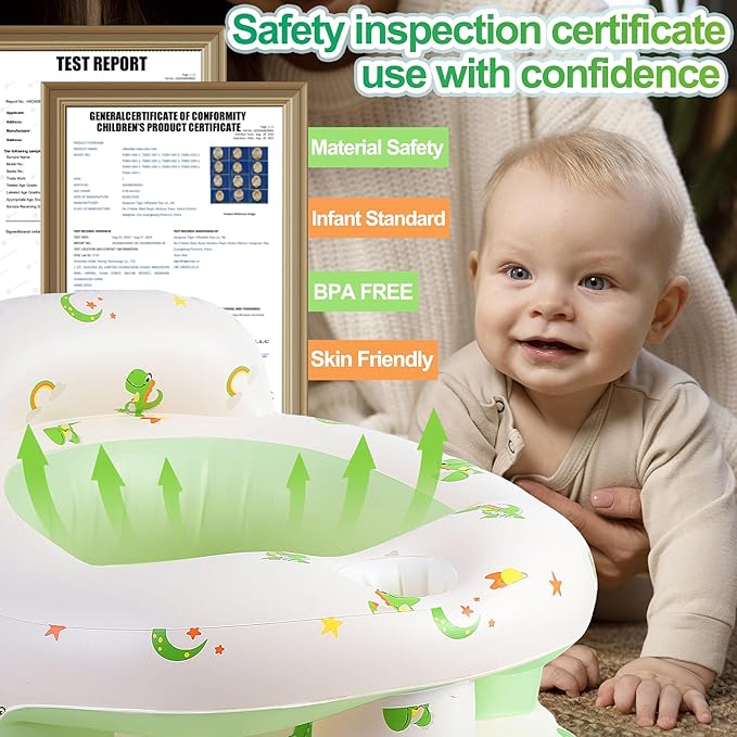Upgraded Inflatable Baby Seat with Safety Guardrails, Thicker Sit Me Up Floor Seat for Baby Chair Sit Me Up, Blow Up Baby Chair Built in Air Pump for Babies 3-36 mth