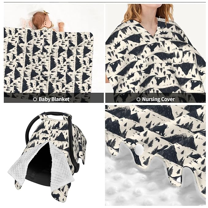 Mountain and Bear Baby Car Seat Canopy Nursing Cover for Newborn Car Seat Breastfeeding Covers Blanket Newborn Shower Gift