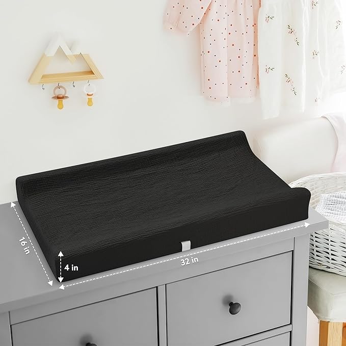 Pro Goleem Muslin Changing Pad Cover for Boys and Girls, Soft Breathable Fitted Cotton Diaper Changing Table Pad Sheets, Neutral, 1 Pack (Black)
