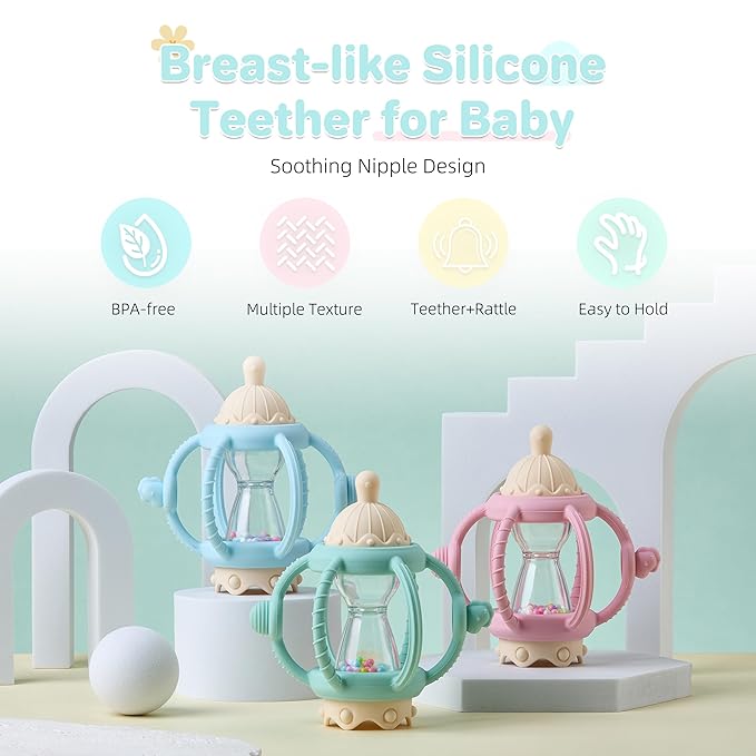 Baby Montessori Sensory Toys Baby Teething Toys Silicone Teethers for 3-6 6-12 Months Gifts for Newborn Infant Boys Girls (Blue)
