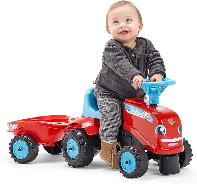 Falk 200B Porteur Tractor Go avec remorque et kit de Stickers alternatifs, Red, Blue