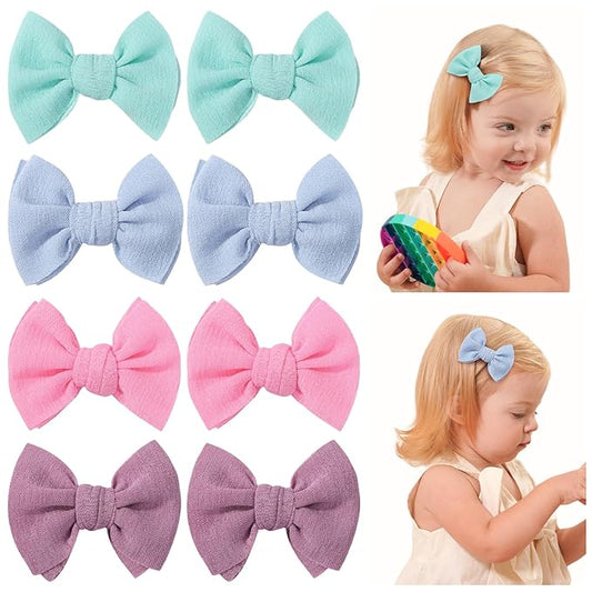 Choicbaby Baby Hair Clips 3” Fabric Girl Hair Bows Baby Barrettes Accessories with Alligator Clips for Toddlers Kids Infant(8pcs-Green Blue Pink Purple)
