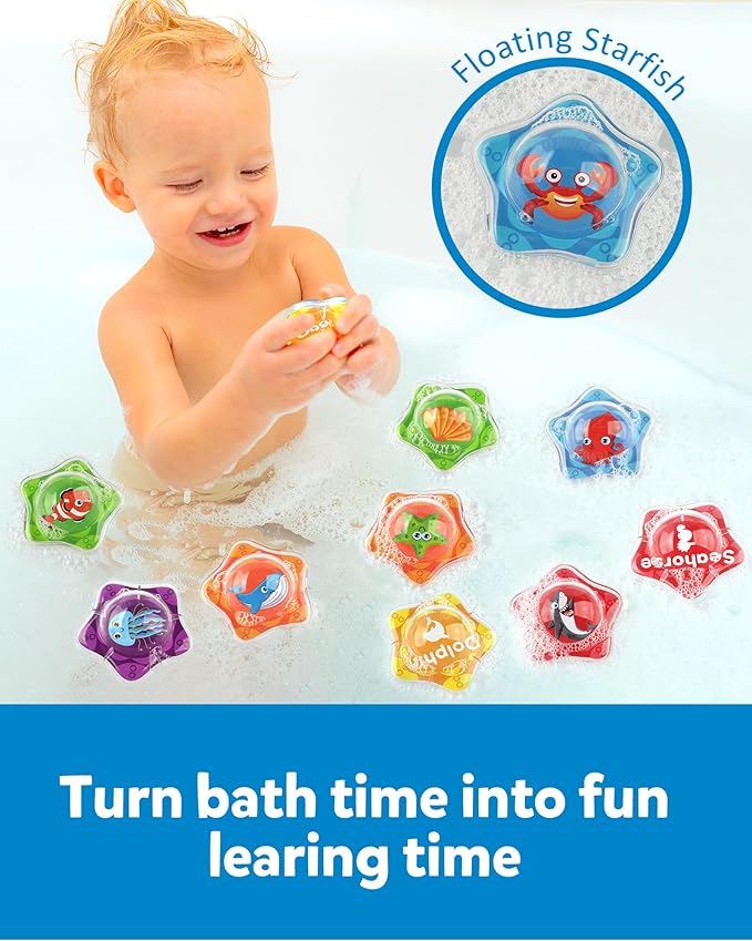 Coogam Floating Baby Bath Toy with Marine Animal, 12pcs Water Pool Beach Shower Toys Learning Activities, Montessori Educational Bath Time Toy Gift for Preschool 2 3 45 Years Old Kids