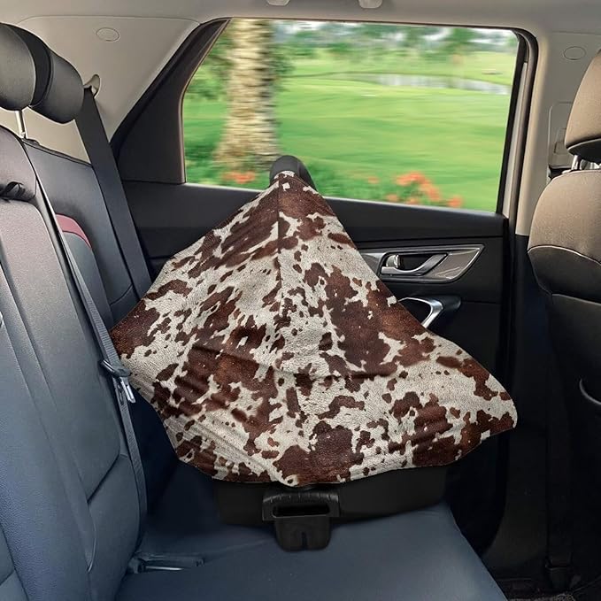 Wanyint Infant Car Seat Cover for Babies, Boys Girls Carseat Canopy Baby Breastfeeding Stroller High Chair Shopping Cart Cover, Cow Print Dark Brown