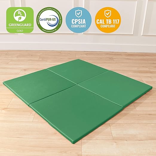 ECR4Kids SoftZone Play Patch Activity Mat Squares, Modular Playmat, Green, 4-Pack