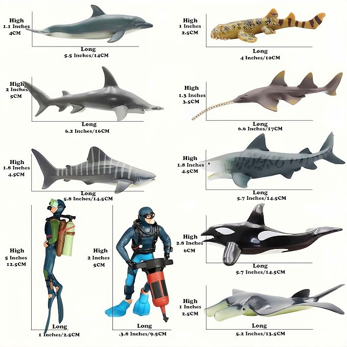 Gemini&Genius 10 Pcs Shark Toys- 5-6" Ocean Sea Animals Pool Bath Tub Toys, Realistic Shark Figurines Set for Kids, Cake Toppers, Party Favor Gifts for Kids & Toddlers