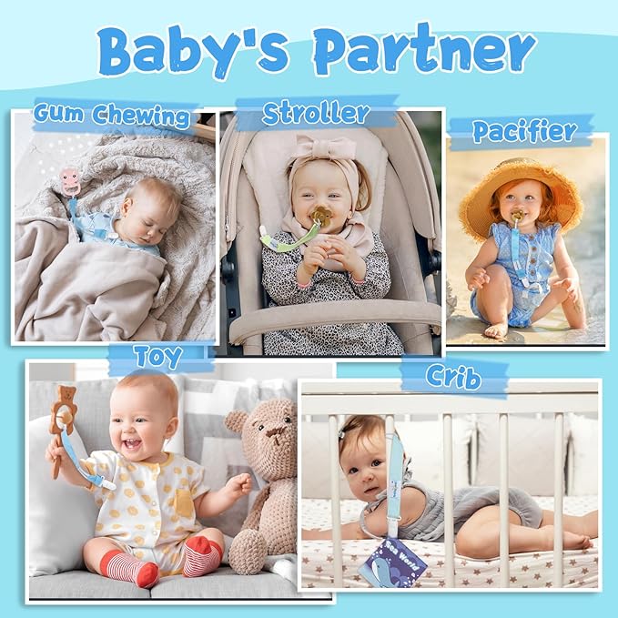 babygoal Pure Color Pacifier Clips, 6 Pack Binky Paci Holder Clips Leashes Fits for Most Baby Pacifiers and Binkies