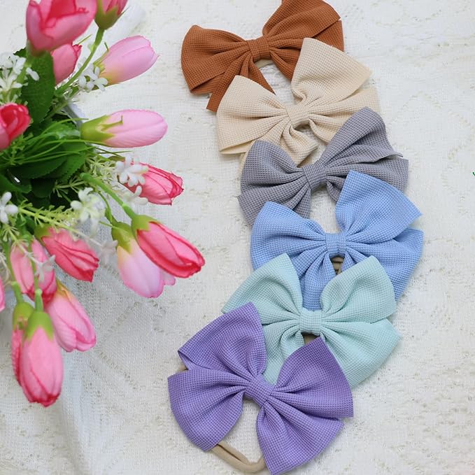 Baby Girls Nylon Headbands Newborn Bows 4.5'' Handmade Hair Hairbands Accessories for Infant Toddlers Kids Beige Black White Pink
