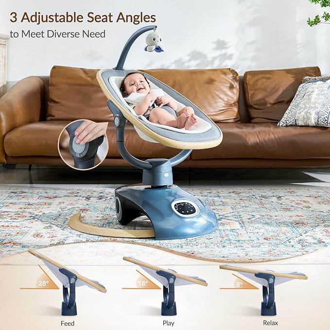 VaVaSoo Electric Baby Swing Newborn for Infants Mamroo with 5 Speeds, Multi Motion 3D Baby Rocker for Girl Boy Swingset Indoor with 13 Melodies Music, Remote Control, Dark Gray