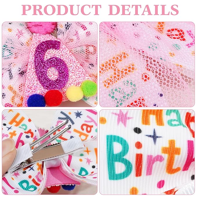 Sprinkle Confetti Hair Bow - First Birthday Pink Party Decoration for Baby Girls, Ice Cream Theme Birthday (6th Girls Hair Bow)