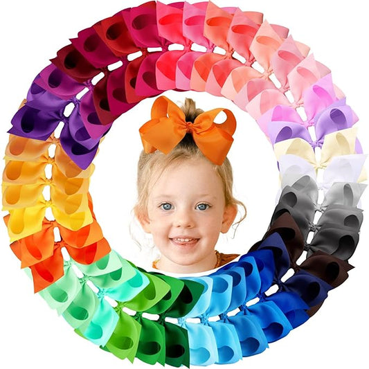 Oaoleer 40Pcs 6" Hair Bows Clips Grosgrain Ribbon Bows Hair Alligator Clips Hair Barrettes Hair Accessories for Baby Girls Infants Toddlers Kids Teens Children (6 Inch (Pack of 40)-40 Colors)