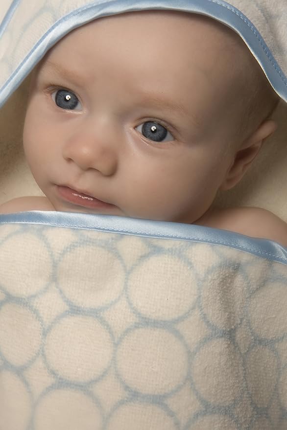 SwaddleDesigns Organic Cotton Terry Velour Hooded Towel for Baby/Toddler, Absorbent with Satin Trim, Absorbent with Satin Trim, Pastel Blue Mod Circles