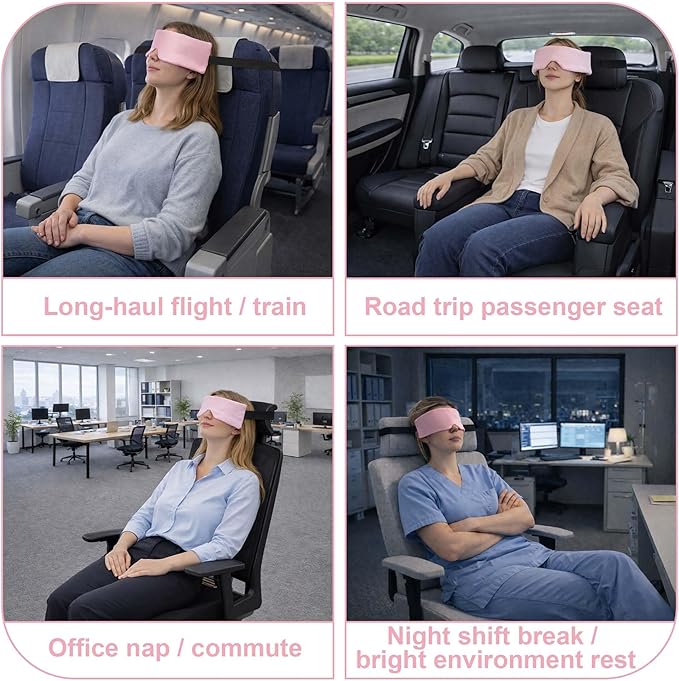 SPRING SEAON Airplane Head Strap for Sleeping, Double-Sided Airplane Eye Mask Head Holder, Adjustable Seat Sleeper Support for Plane, Car & Office Chair, Contoured Nose-Friendly Design，Pouch Included