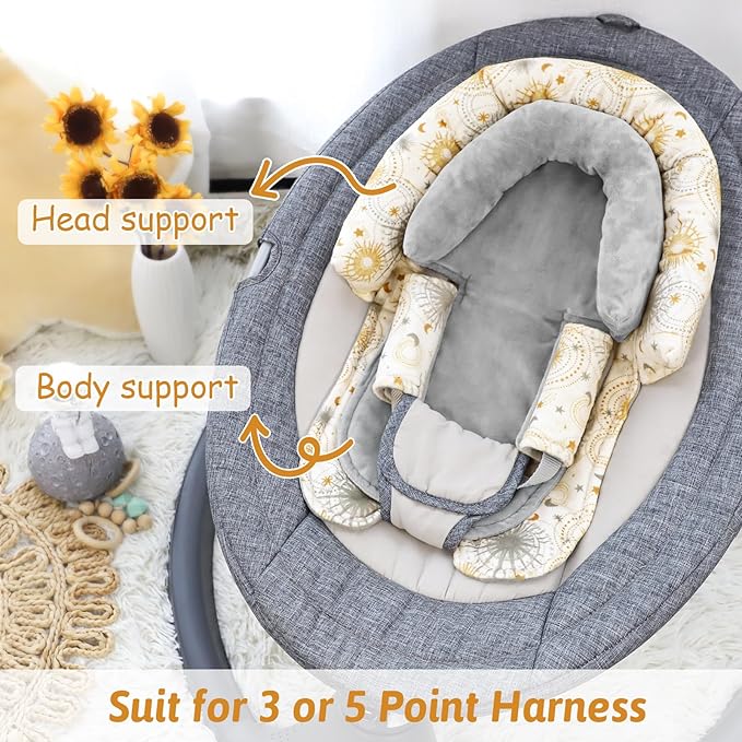 Infant Car Seat Insert for Newborn Girls Boys, Upgraded 2-in-1 Baby Carseat Head Support, Soft Reversible Baby Car Seat Insert Cushion Pad for Car Seat, Stroller, Bouncer, Swing, Sun