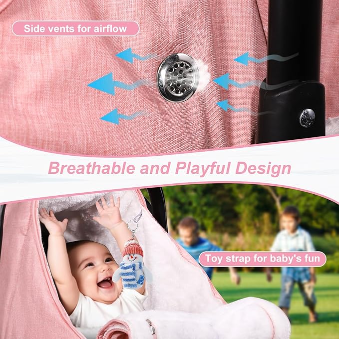 Winter Car Seat Cover for Baby Girl, Waterproof Infant Carseat Cover with Warm Plush Lining & Dual Zippers, Universal Carseat Cover Baby Winter Protector with Ventilation and Windproof Design (Pink)