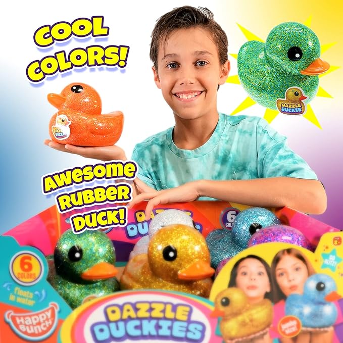 JA-RU, Giant Glitter Rubber Ducks Metallic Colors 7" (6 Units Assorted) Fidget Toy for Kids, Sensory Play Stress Relief Stocking Stuffers Supplies Pinata Filler in Bulk. Plus Sticker. 4346-6s