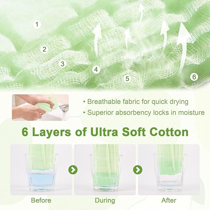 6 Pack Muslin Baby Washcloths 100 Cotton 6 Layer Soft Absorbent Gentle for Newborn Sensitive Skin Stretchy Multi Use for Face Bath and Burp Cloths 10x10 Inches Baby Shower Gift