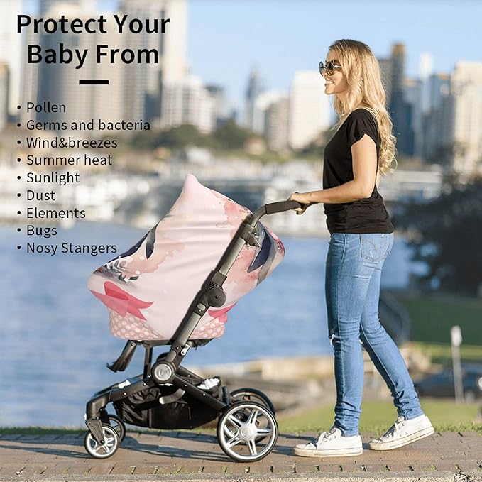 Personalized Penguin Baby Car Seat Cover with Name,Multi-Use Canopy for Nursing, Strollers,Shopping Carts,Customized Breastfeeding Cover, Full Privacy,Infant Stroller Cover