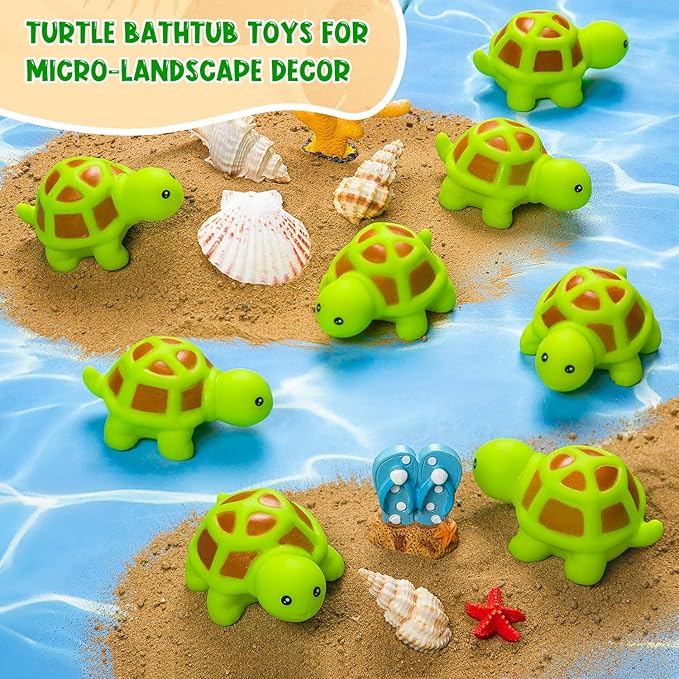25PCS Mini Rubber Turtle Green Floating Squeaky Sea Turtle Rubber Bath Toy, Cute Screaming Sound Bulk for Bath Shower Swimming Pool Birthday Beach Decor(5 Colors)