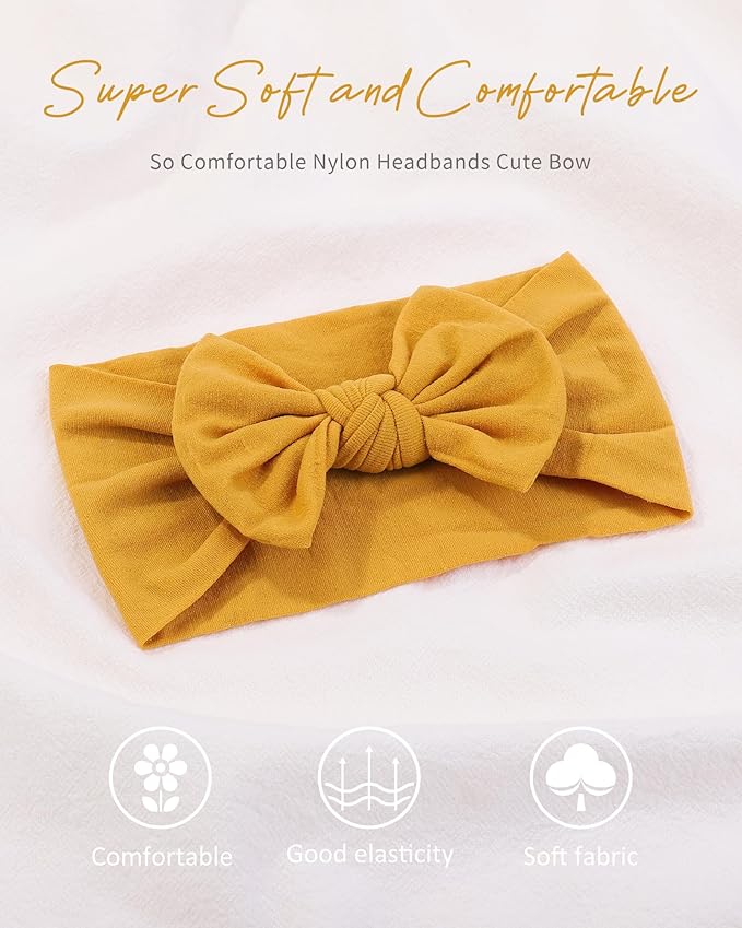 jollybows 3PCS Baby Nylon Headbands Hairbands Hair Bow Elastics for Baby Girls Newborn Infant Toddlers Kids (6-Khaki+Mustard+Leopard, 1 Count (Pack of 3))