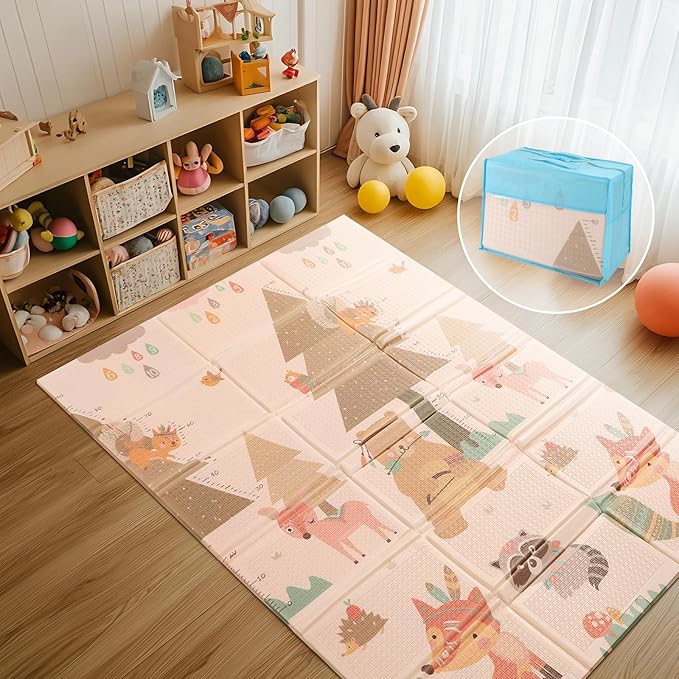 Mergren Baby Play Mat, Large(71"×47") XPE Waterproof Foam Foldable Baby Crawling Mat with Reversible Animal Friends Double-Sided Patterns, Anti-Slip Floor Playing Mats