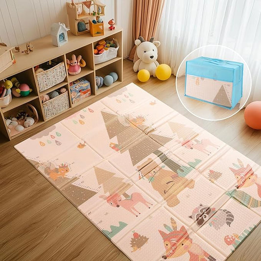 Mergren Baby Play Mat, Large(71"×47") XPE Waterproof Foam Foldable Baby Crawling Mat with Reversible Animal Friends Double-Sided Patterns, Anti-Slip Floor Playing Mats
