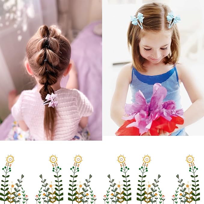 40PCS Snap Hair Clips with Bows Grosgrain Ribbon, 2 Inch Hair Bows Clips No Slip Hair Barrettes for Toddlers Baby Girls Kids in Pairs