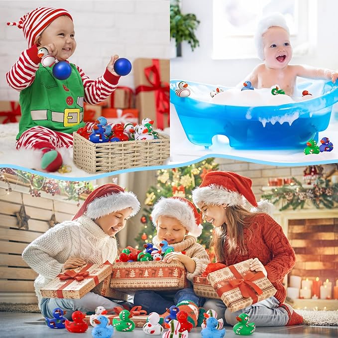 Vinsot 48 Pcs Easter Rubber Ducks Bulk Candy Colorful Cruise Bath Toys for Kids, Easter Basket Stuffers, Egg Hunt Fillers, Birthday Party Favors Gift (Christmas)
