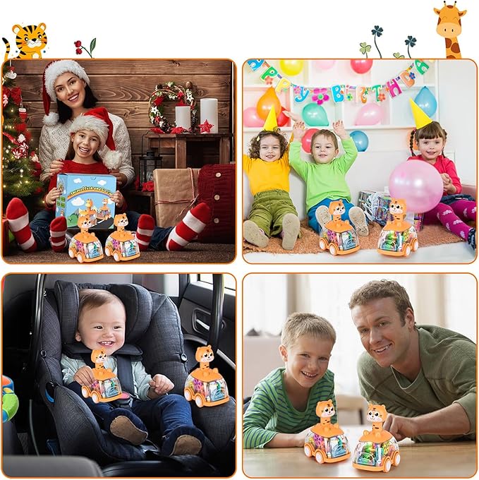 ShinySong Baby Toy Cars Press and Go Car for Toddler, Light Up Toys Birthday Gifts for Kids Boys Girls, Tiger 2PCS