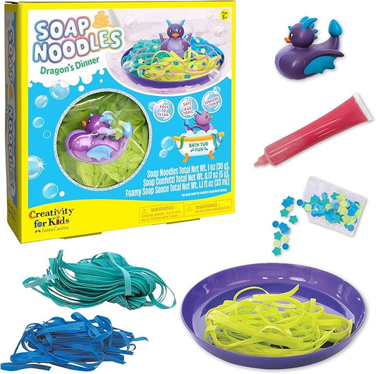 Creativity for Kids Soap Noodles Dragon’s Dinner Bath Set | Sensory Bath Toys for Kids | Mix, Layer & Play with Colorful Soap Noodles, Foamy Soap Sauce & Confetti (Ages 3+)