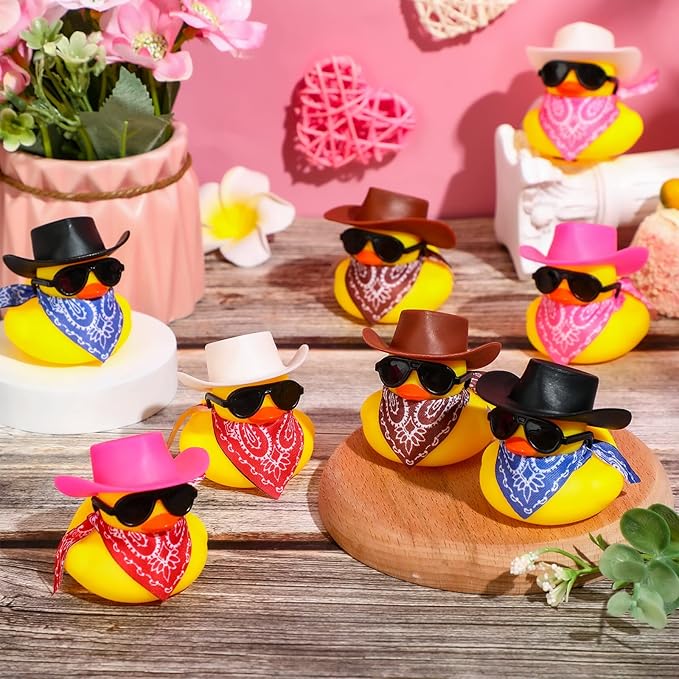 Sosation 36 Set Cowboy Rubber Duck Mini Yellow Duckies Bath Toy Tiny Ducks Bathtub Toy with Cowboy Hat Paisley Bandanas Sunglasses Dashboard Decor for Summer Baby Shower Birthday Party(Cute Style)