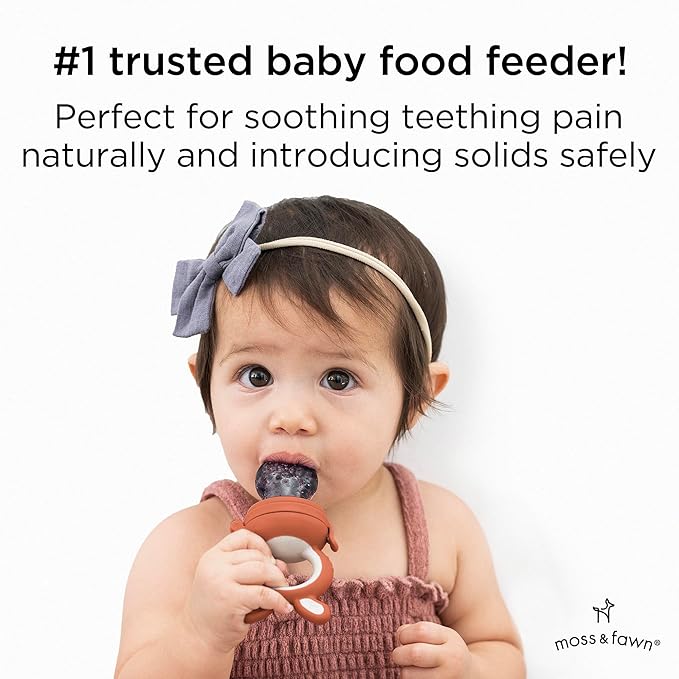Moss and Fawn Baby's First Bites Bundle - Silicone Frozen Breast Milk Popsicle Kit with Forage Feeder & Teething Popsicle Ice Cube Tray - BPA, PVC, & Lead-Free - Terracotta