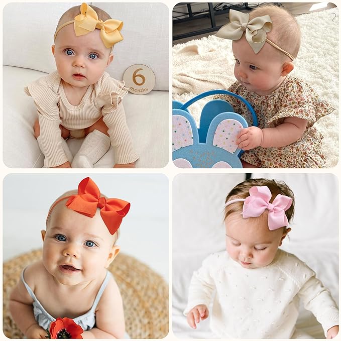 CÉLLOT 40 Colors Baby Bow Headbands 3.5" Hair Bows Super Soft Nylon Headbands for Baby Girls Infants preemie and Newborn Kids Hair Accessories