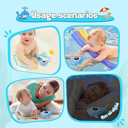 Mini LED Baby Bathtub Thermometer, Floating Whale Toy - Baby Bath Safety Alarm, Three-Color Temperature Display, Waterproof Temperature Detector, Floating Toy, Household Cleaning kit
