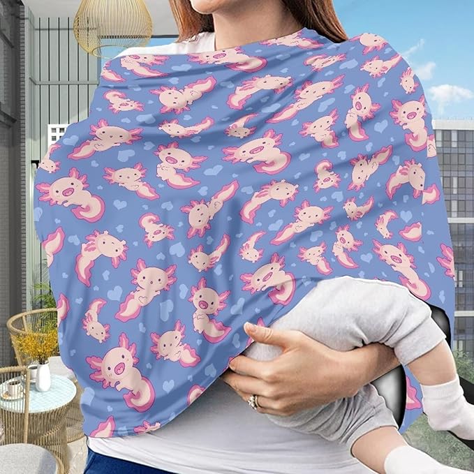 Wanyint Axolotl Love Blue Stretchy Baby Car Seat Covers Carseat Canopy for Boys Girls, Soft Baby Breastfeeding Stroller High Chair Shopping Cart Cover
